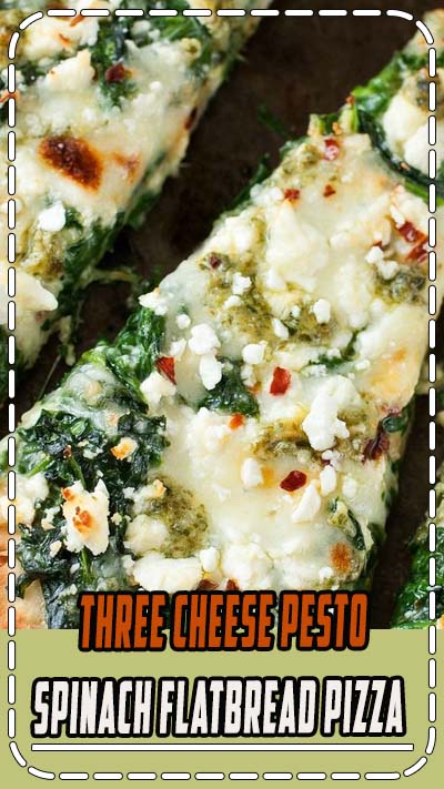 Aiming to eat more veggies? This Three Cheese Pesto Spinach Flatbread 