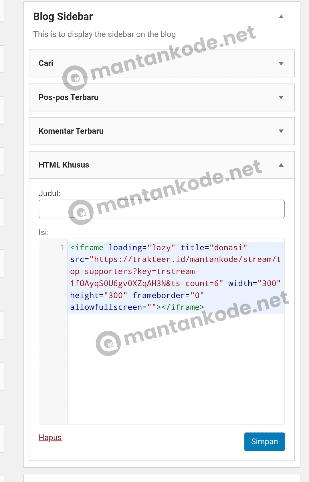 Widget HTML Trakteer Wordpress - mantankode Widget HTML Trakteer Wordpress - mantankode