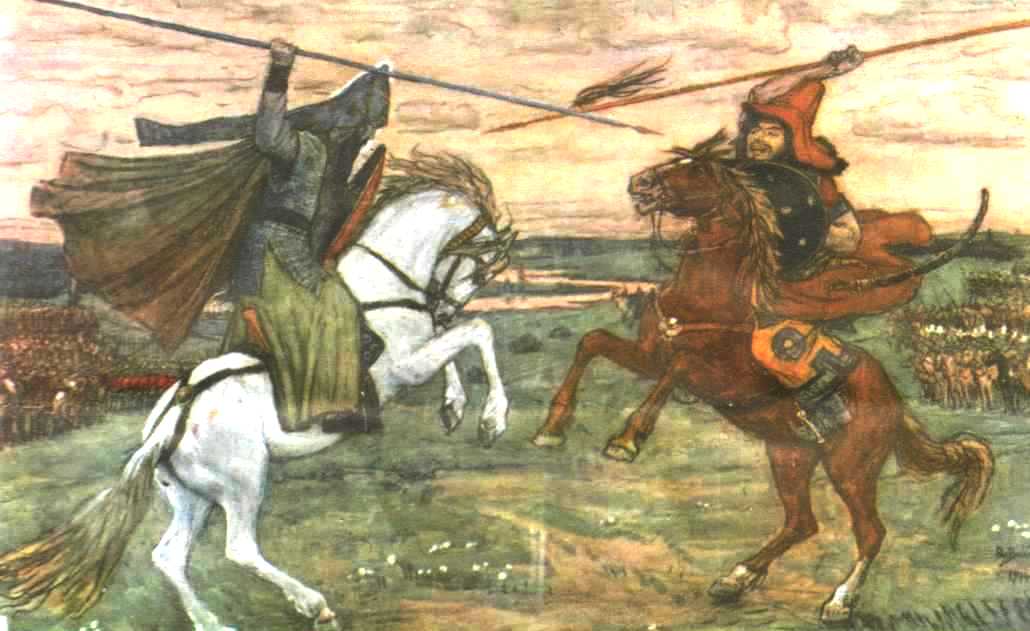 поединок богатырей куликовская битва. васнецов поединок пересвета с челубеем. 1380 год куликовская битва. пересвет и челубей куликовская. что значит традиция боя.