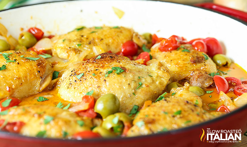Pan-Fried Chicken Thighs with Olives and Tomatoes