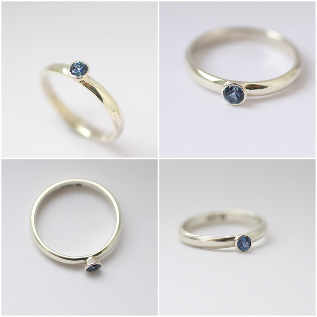 Ethically sourced Sapphire and white gold engagement ring by Glasswing Jewellery