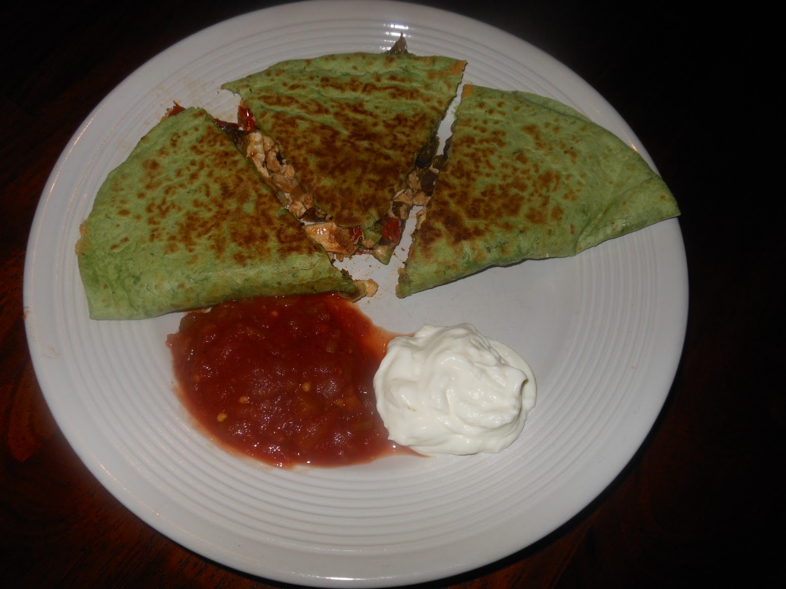 Tonight's Menu Chicken Quesadilla's in a spinach wrap
