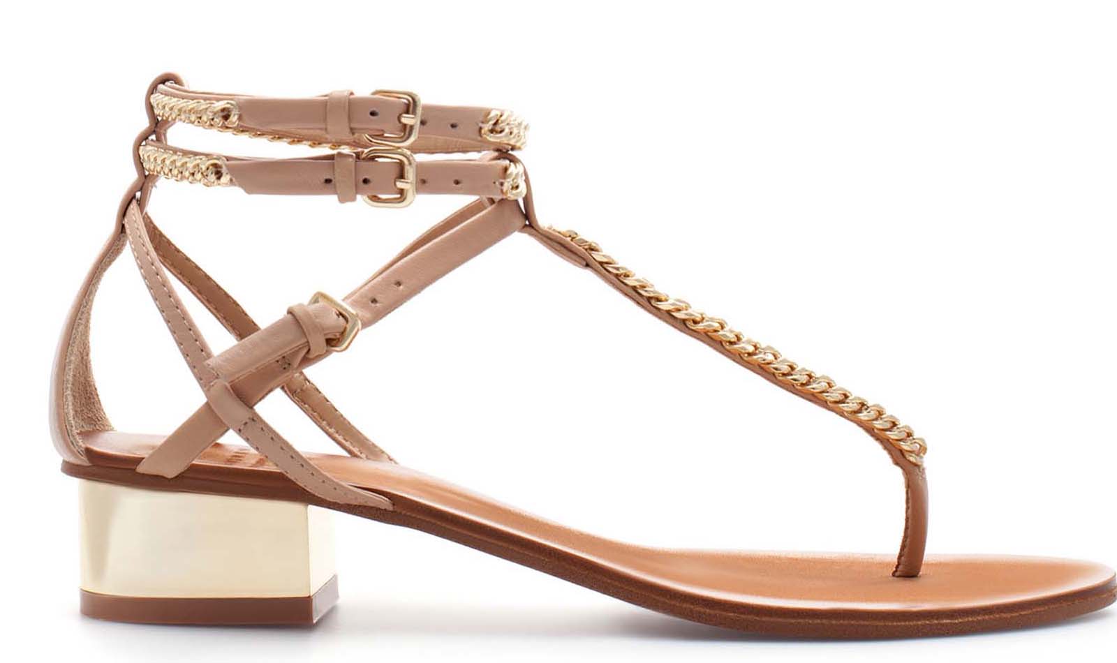  ZARA  NEW COLLECTION 2013 LEATHER NUDE CHAIN SANDALS  SHOES  