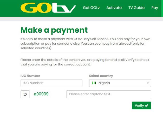 Make Payment or Subscribe Through GOtv Website