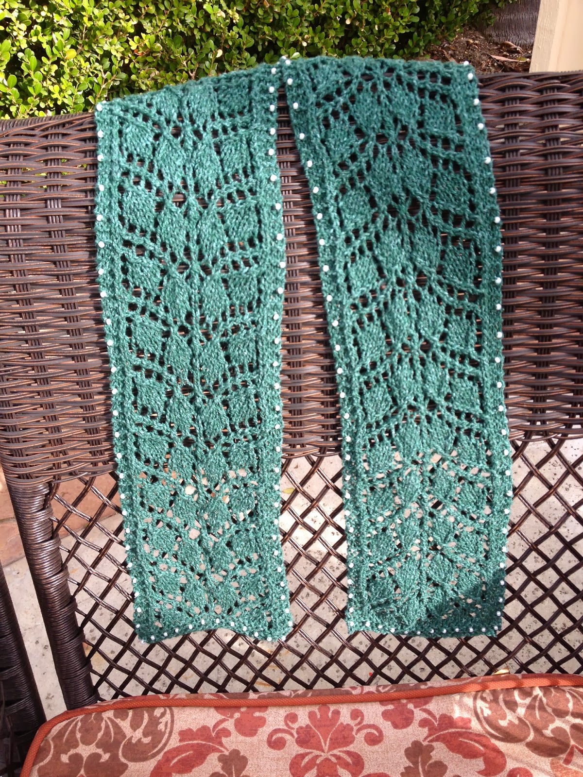 Lilly My Cat Knitted Lacy Leaf Scarf with Beads