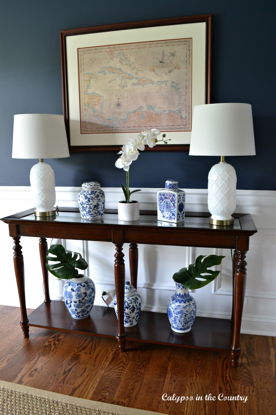 Caribbean Map and Cherry Console Table Caribbean Map and Cherry Console Table
