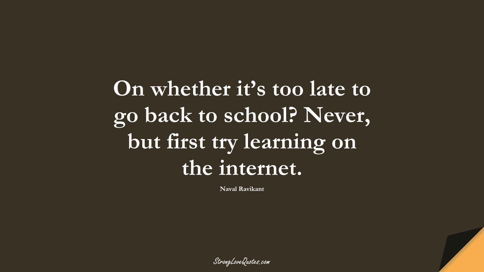 On whether it’s too late to go back to school? Never, but first try learning on the internet. (Naval Ravikant);  #LearningQuotes
