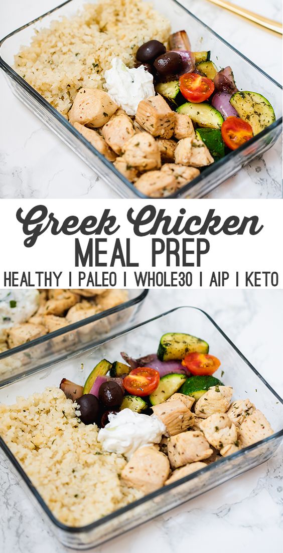 This one-pan greek chicken is the perfect dish for healthy meal prep! It's full of veggies, healthy protein, and features a dairy-free tzatziki. It's paleo, Whole30 compliant, keto, and AIP with modifications.