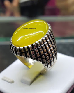Yellow Aqeeq Birthstone jewellery Siver Ring.