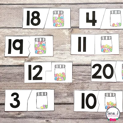 Help your preschool or kindergarten students practice counting the numbers 1-20 with these free candy counting puzzles. These printables make an easy to use activity for centers, sensory bins, small group play, math time and more.