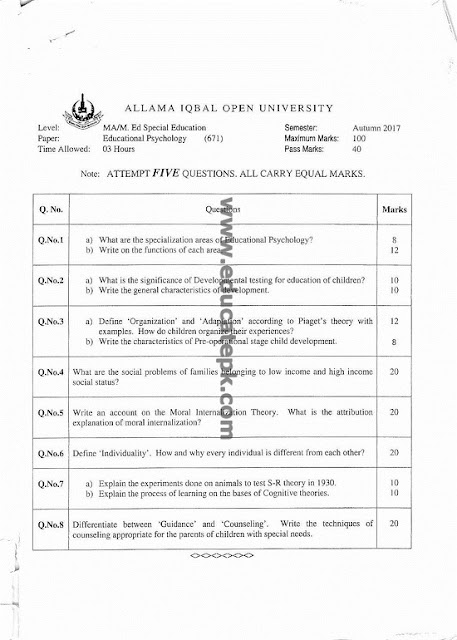 aiou-code-671-education-psychology-old-papers