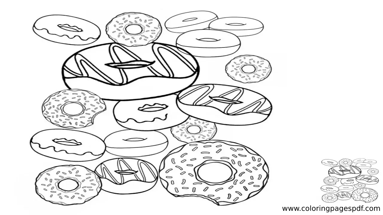 Coloring Page Of Multiple Donuts