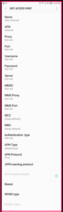 Idea APN settings for Android