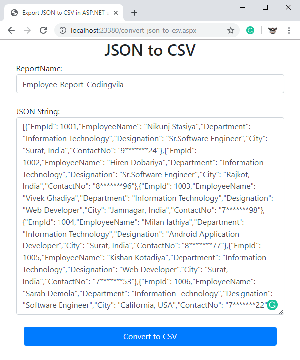 Export JSON to CSV