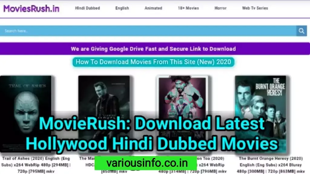 MoviesRush.in 2021: Moviesrush Movie Download is a public piracy website to download latest Bollywood, Hollywood, Telugu, Tamil movies for free.