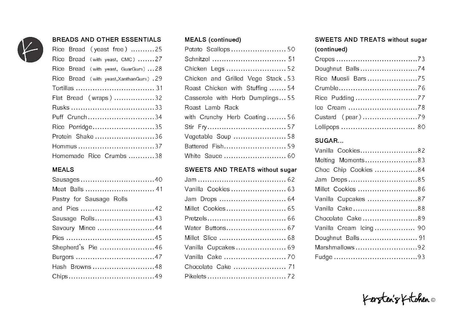 Kersten's Kitchen Allergy Free, Not Flavour Free What's in the book?