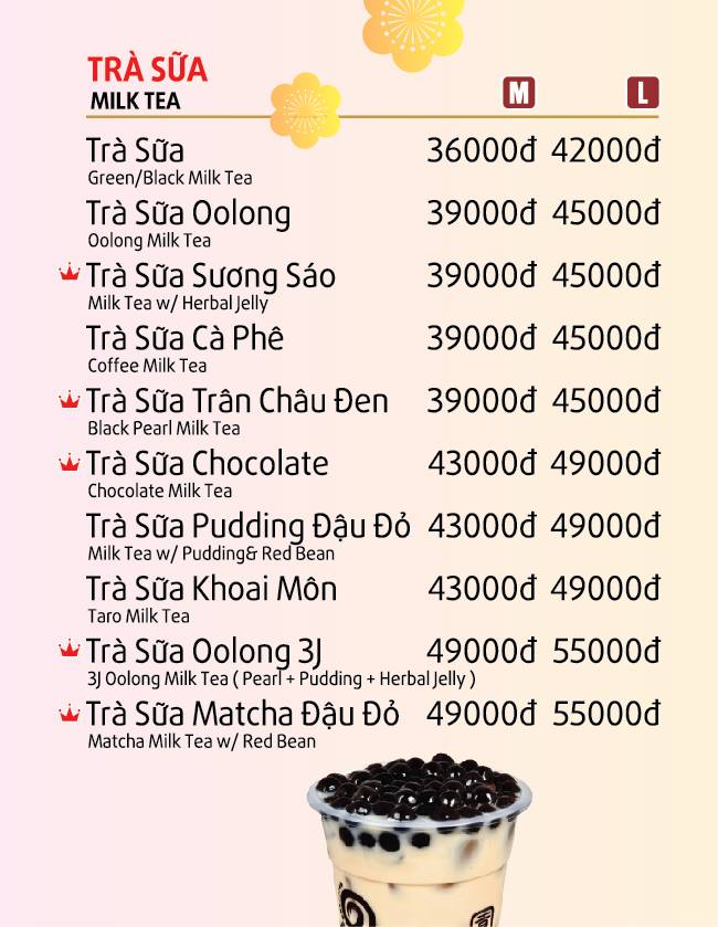 Nguyên liệu pha chế Menu Trà Sữa Gong Cha