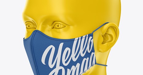 Download Free Face Mask With Elastic Cord And Stopper Front Half Side View PSD Mockup Template