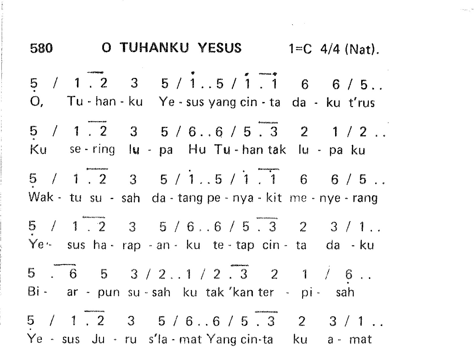 Nafiri Kemenangan 580. O Tuhanku Yesus