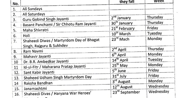 Haryana government Calendar 2020- Holiday Calendar से जानिये कब-कब
