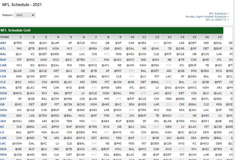Excel Spreadsheets Help: 2021 Nfl Helmet Schedule Spreadsheet – Finally  Automated!