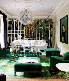 decoración sala verde esmeralda