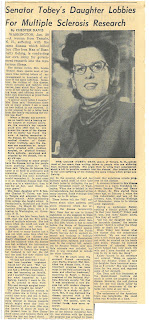 Newspaper clipping: Senator Tobey's Daughter Lobbies for Multiple Sclerosis Research