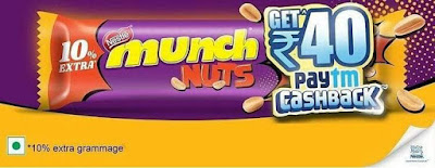 Paytm Nestlé Munch Nut Offer :Get Rs.40 Paytm Cashback