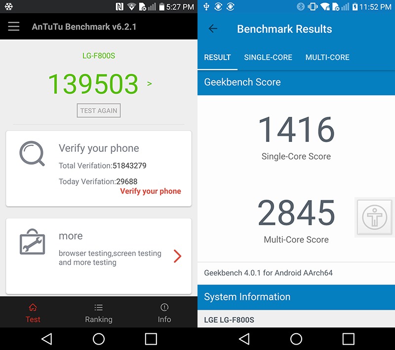 Monster scores on Antutu and Geekbench benchmark apps