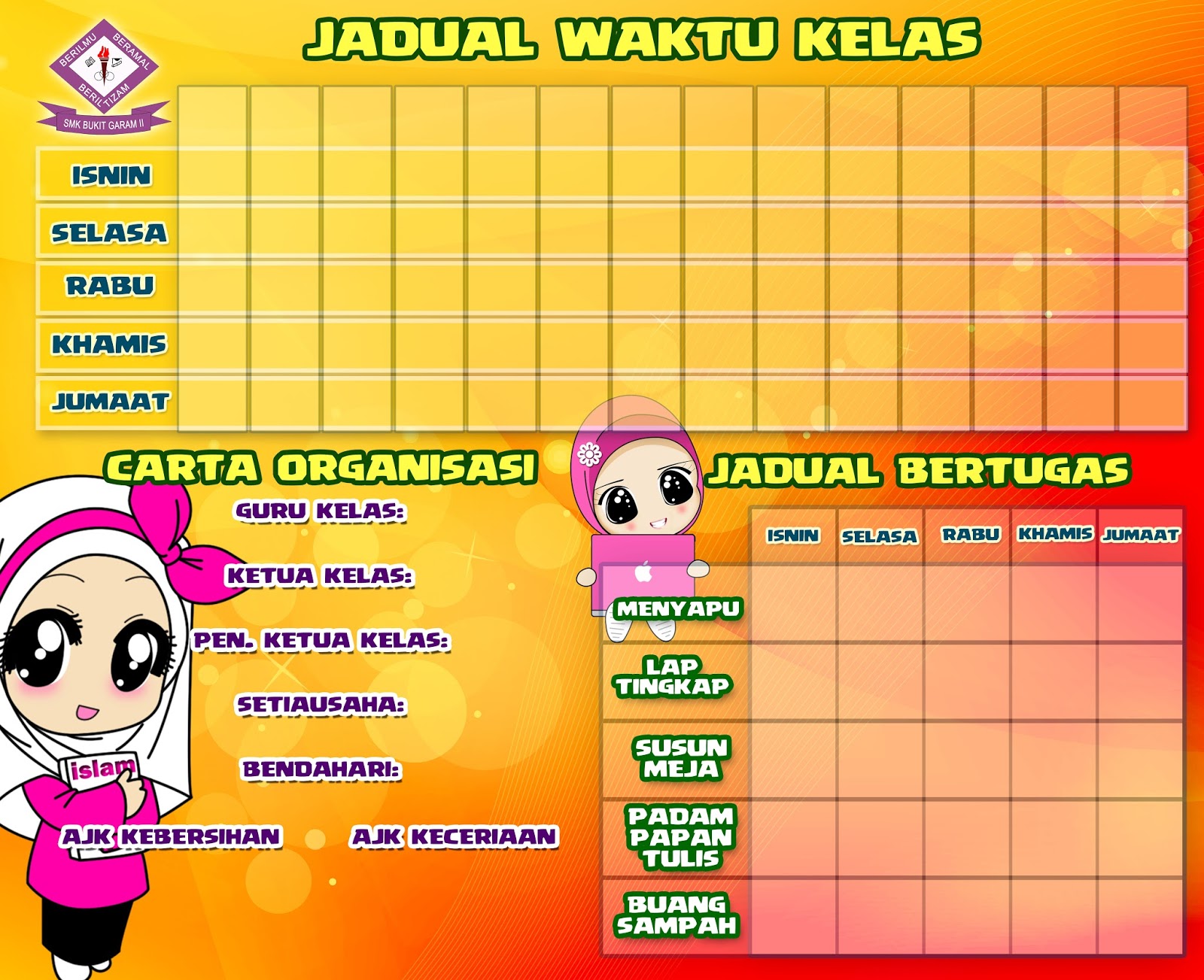 Koleksi Templat Jadual Waktu Kelas 14 Waktu