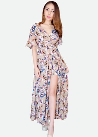 likeshoppingworld: Floral Print Maxi Romper Dress