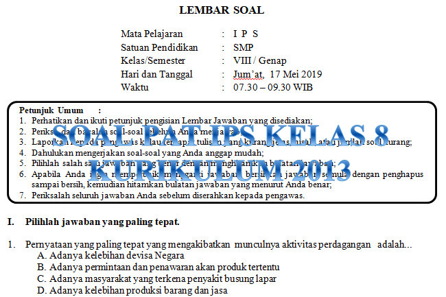 Contoh Soal Materi Ips Kelas 8