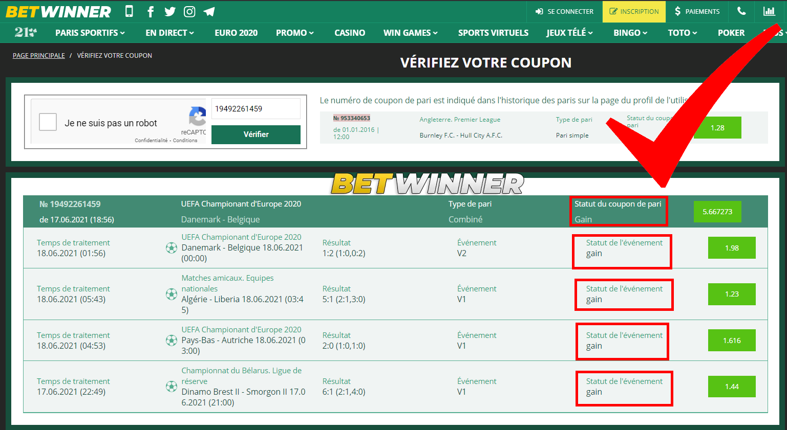 Comment vérifier un coupon Betwinner  SUPERTUTOBET