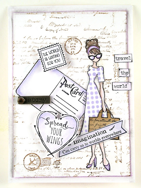 Prima Marketing Julie Nutting Travel Girl  Ranger Distress Ink Shaded Lilac  For the Funkie Junkie Boutique