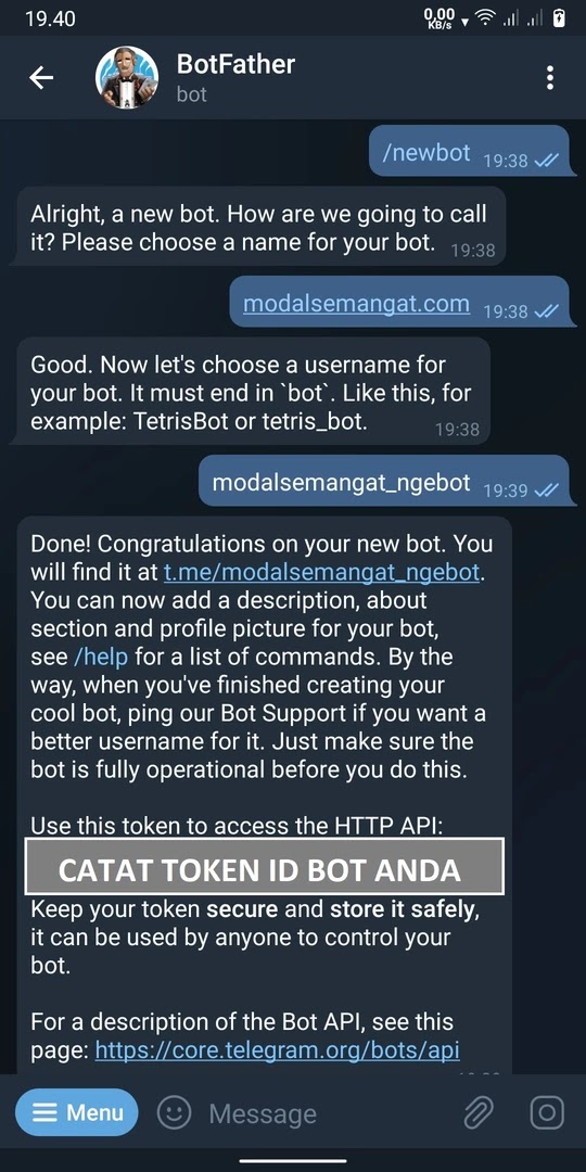 cara melihat token bot id telegram