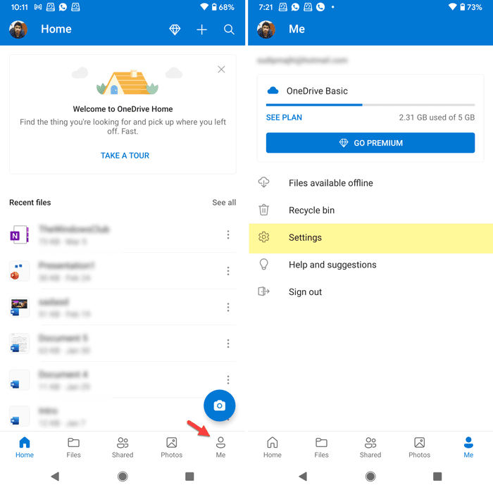 Android에서 OneDrive 오늘 알림을 비활성화하는 방법