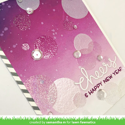 Cheers & Happy New Year Card by Samantha Mann, Lawn Fawnatics, Lawn Fawn, Bokeh, Heat Embossing, Sequins, Card Making, Cards, handmade cards, #lawnfawn #lawnfawnatics #letsbokeh #bokeh #cardmaking #cards #heatembossing #newyearscard