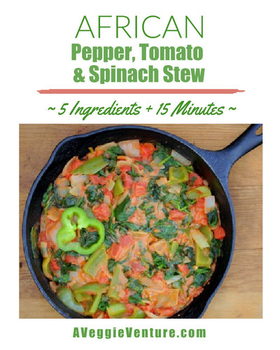 African Pepper, Tomato & Spinach Stew ♥ AVeggieVenture.com. Just 5 ingredients, 15 minutes and low Weight Watchers points.