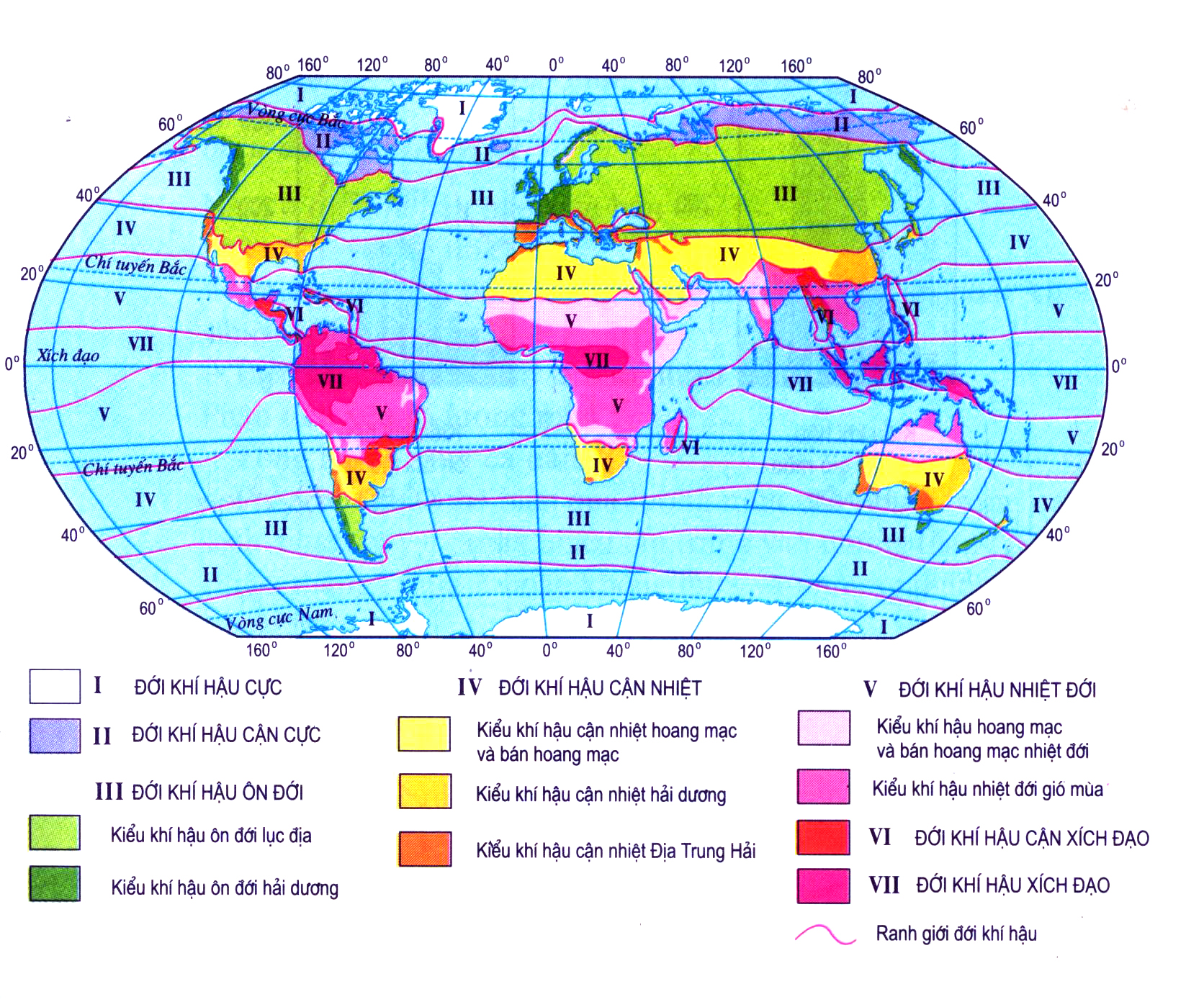 Đọc bản đồ sự phân hóa các đới và các kiểu khí hậu trên Trái Đất. Phân tích biểu đồ một số kiểu khí hậu