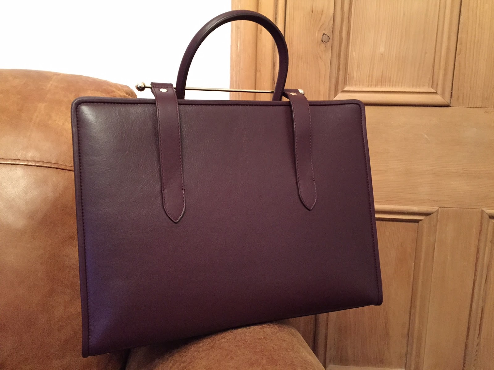 The Strathberry Tote - Mushroom with Burgundy Edge/Interior