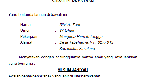 Contoh Surat Keterangan Anak Seorang Ibu Contoh Surat