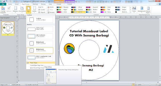 membuat ukuran label cd dengan microsoft publisher