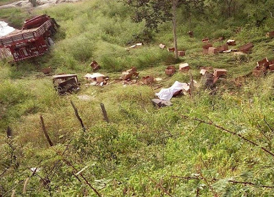 Um caminhão carregado de tomates tombou na Curva do Sebo, próximo a cidade de Mairi. O motorista identificado como Silas Chaves de 29 anos de idade, não resistiu e morreu no local.