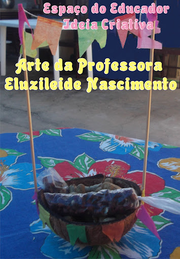 Enfeite de mesa com casca de coco Festas Juninas 