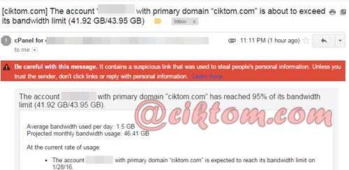 Pening kepala bandwith blog mencecah 95% kuota penggunaan 