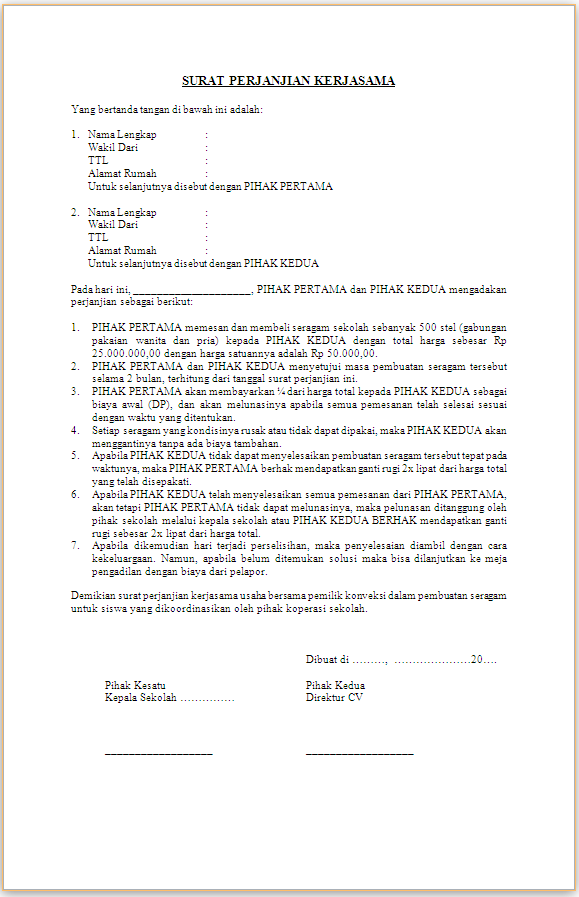 Contoh Surat Kontrak Kerjasama Catering Dengan Perusahaan