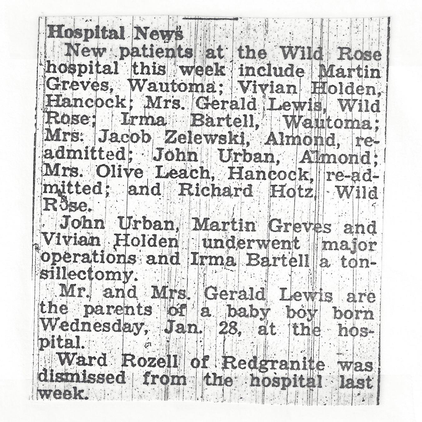 Pieces of Wild Rose, WI Area Genealogy and My Own Wild Rose Hospital