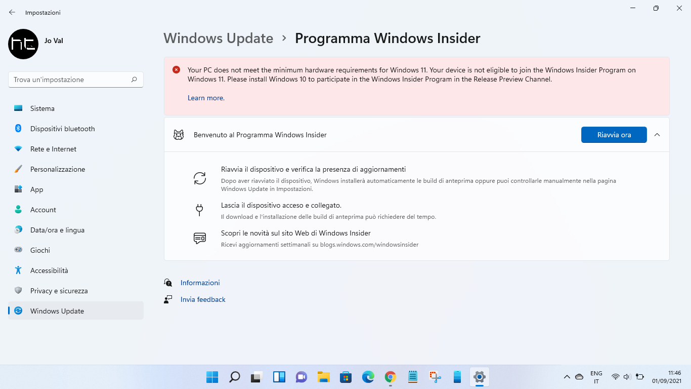 Microsoft butta fuori dal Programma Insider i PC senza requisiti per Windows 11