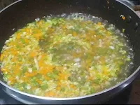Poured water into the vegetables for hot and sour soup recipe