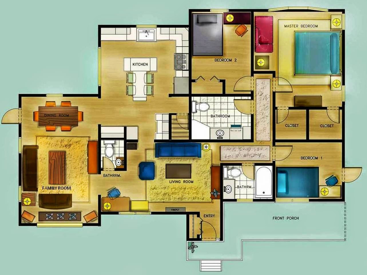 Colorful Furniture Floor Layout.